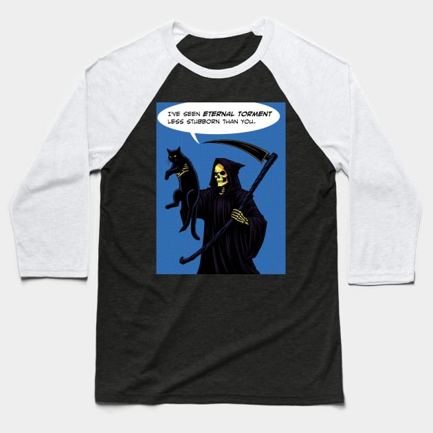 Grim Reaper cat eternal torment Baseball T-Shirt by Retro Vibe